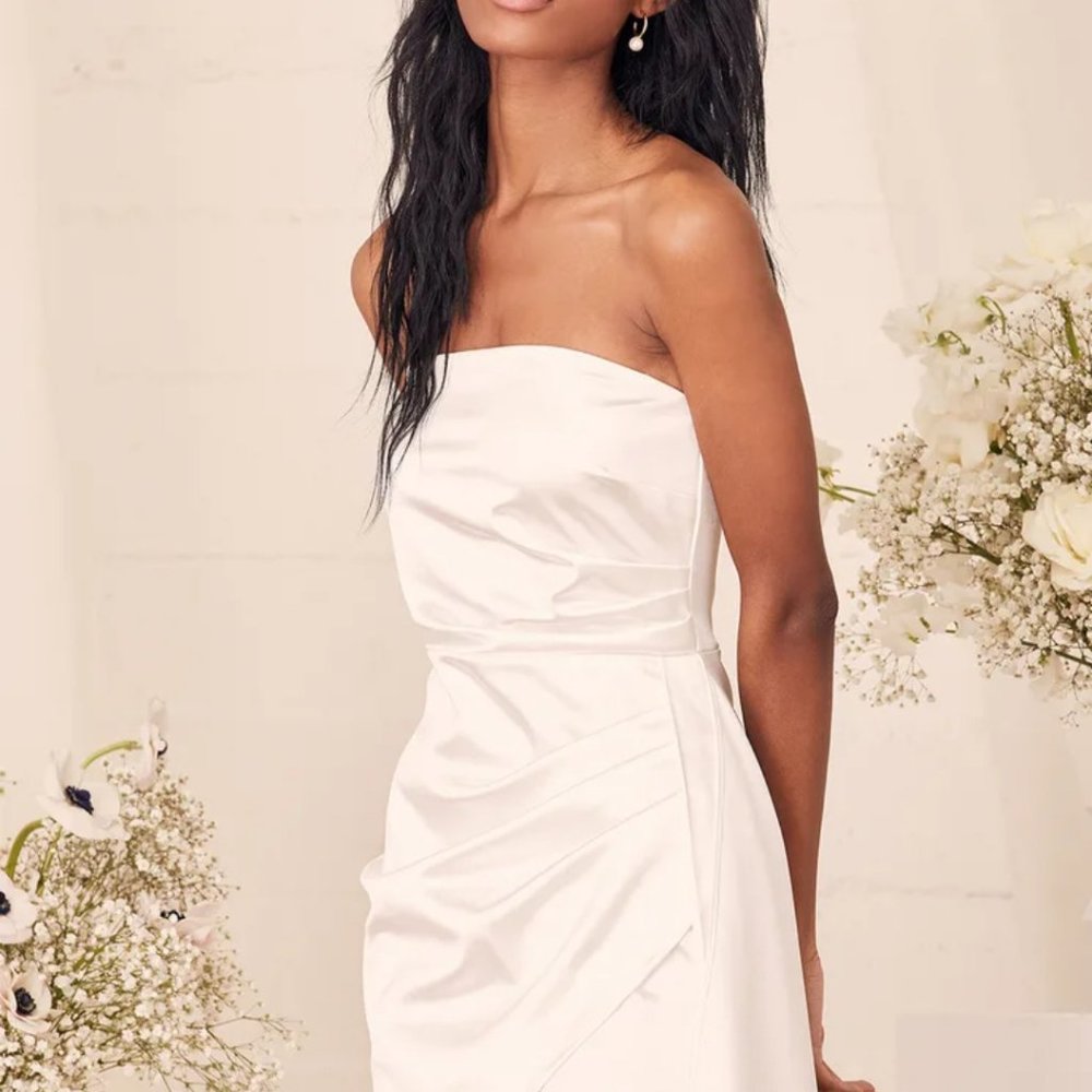 Lulus Total Bombshell White Satin Asymmetrical Mi… - image 3